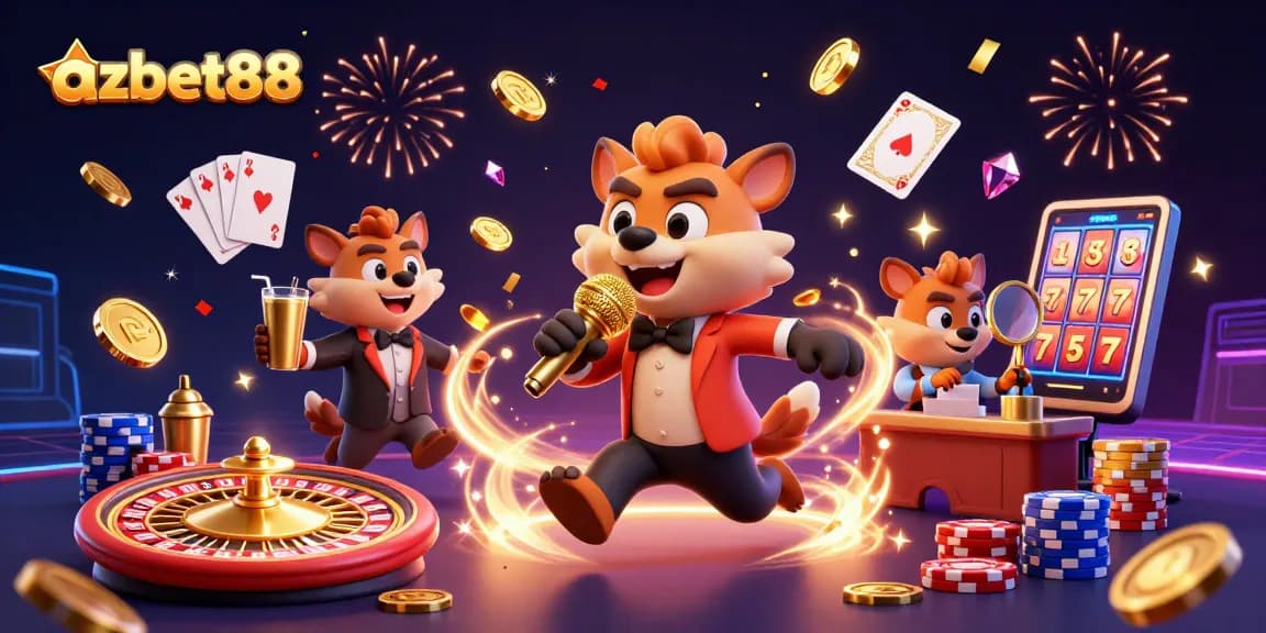 Win big with azbet88 at this vibrant casino scene featuring hyenas in playful roles.