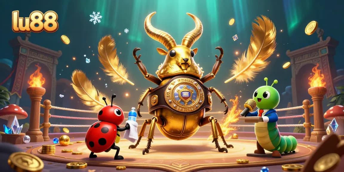 Experience thrilling moments at lu88 with a giant beetle champion and vibrant casino elements.