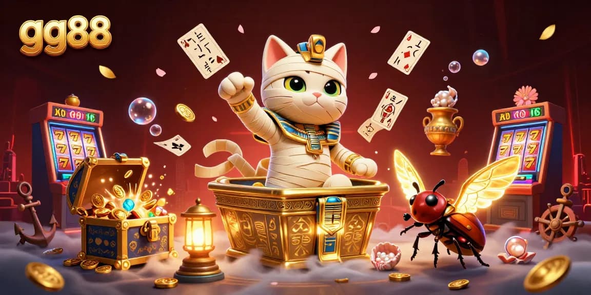 Experience the thrill of gg88 with a mummy cat and casino elements bursting with excitement.