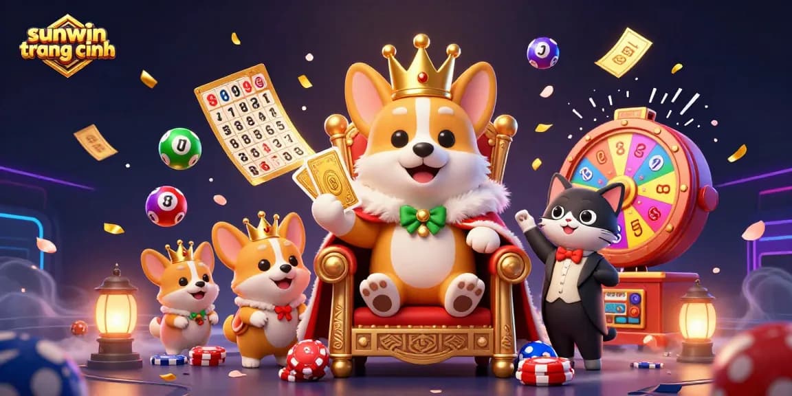 Experience the excitement of sunwin trang chính as a royal corgi reigns over a vibrant casino scene!
