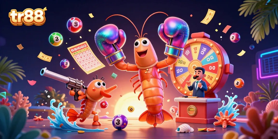 Experience the excitement of tr88 gaming with vibrant scenes and dynamic casino elements in this illustration.