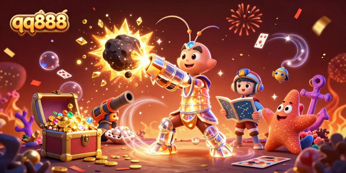 Engage with qq888's thrilling galaxy-themed casino world, featuring vibrant characters and captivating treasures.