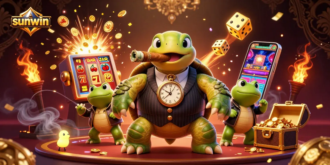 Engage with sunwin's thrilling slot gambling experience amid vibrant 3D casino illustrations.