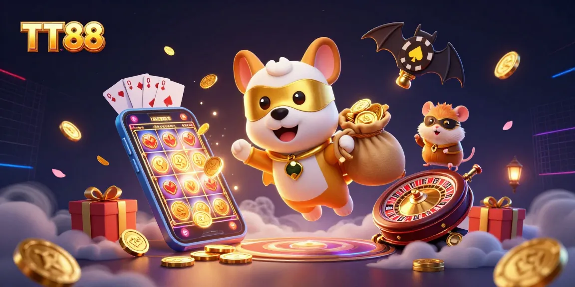 Play colorful slot games at TT88 while the superhero dog and hamster show their amazing wins!
