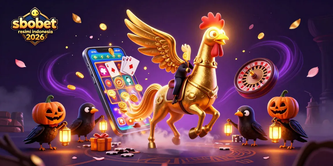 Experience the excitement of sbobet resmi indonesia 2026 with a dynamic casino scene featuring a golden rooster and games.