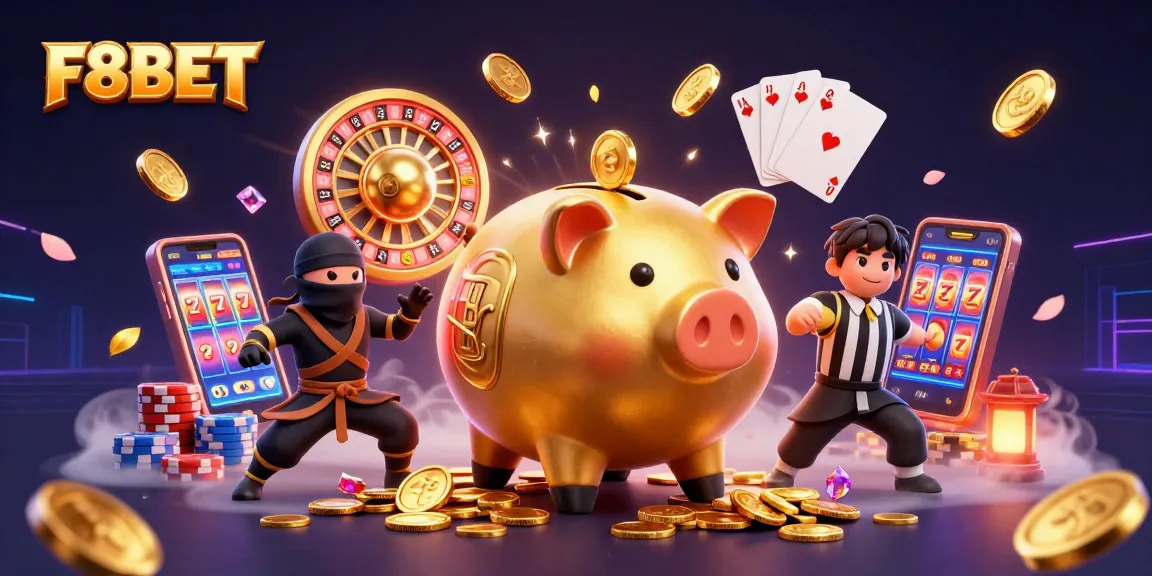 Experience the exhilarating fun at F8BET with a vibrant 3D casino scene bursting with action and excitement!