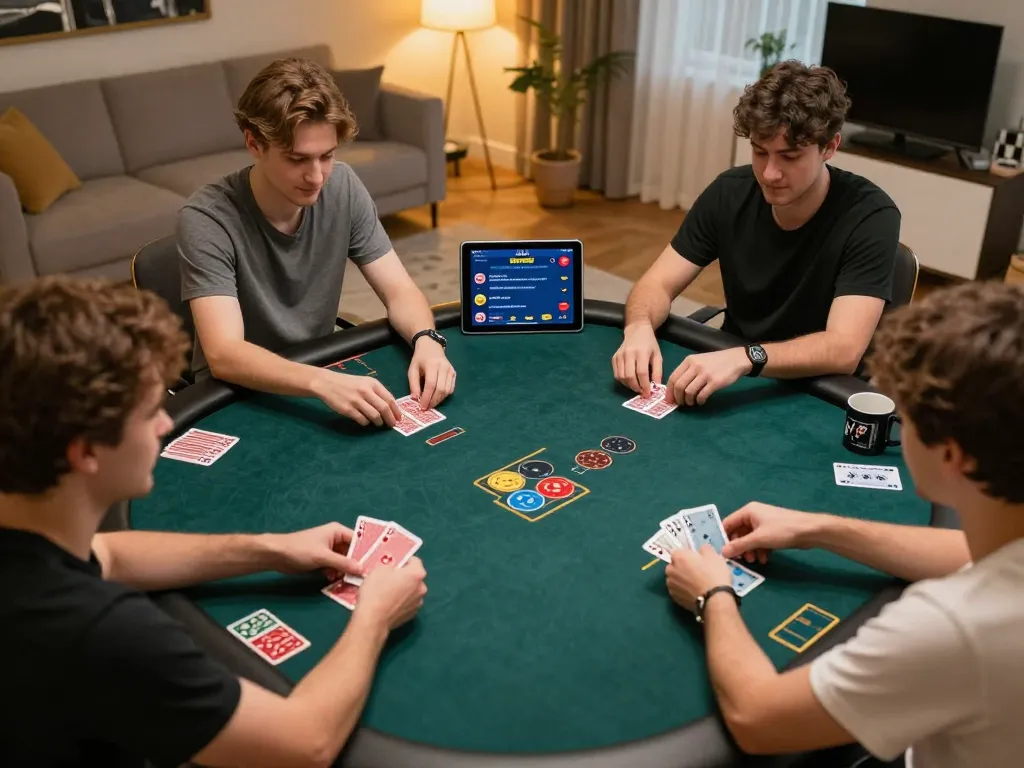 Players enjoying poker online through the MM88 platform, captured in an inviting home setting.