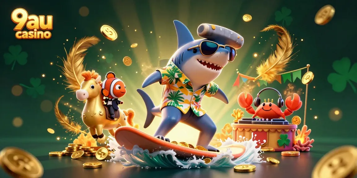 Engage with the vibrant 9au casino world through our dynamic illustration featuring unique characters and elements.