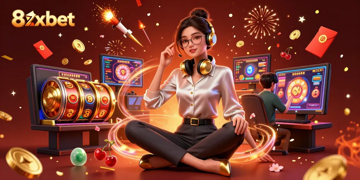 Play and win at 8xbet with vibrant slot games and dynamic visuals in an engaging gaming setup.