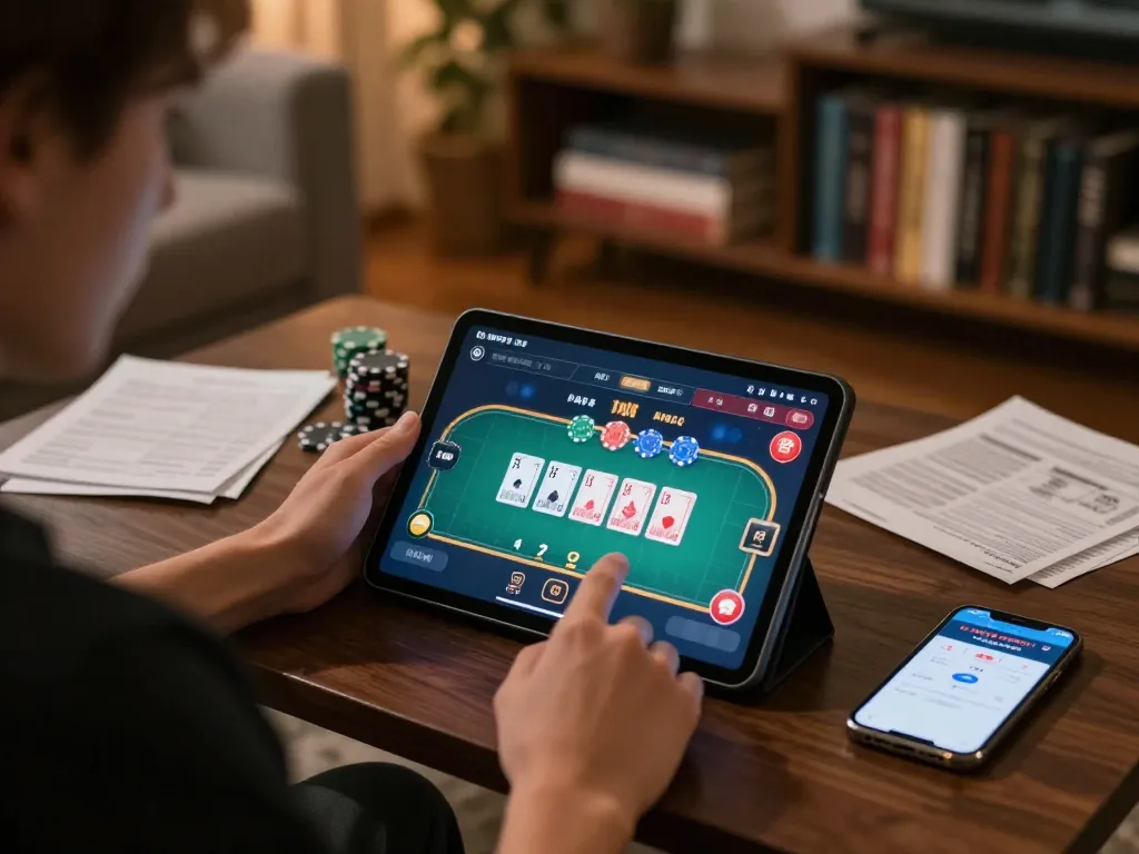 B52club players engaging in an online poker game, highlighting a strategic gaming experience.