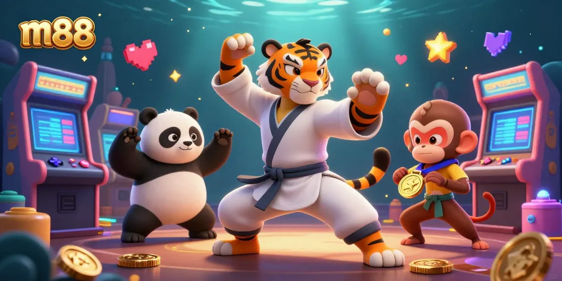 Experience exciting gameplay at m88 with a vibrant 3D casino scene featuring dynamic characters and gaming elements.