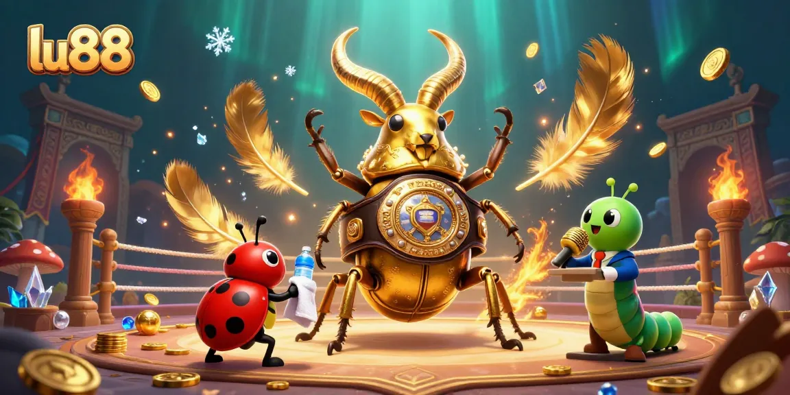 Experience thrilling moments at lu88 with a giant beetle champion and vibrant casino elements.