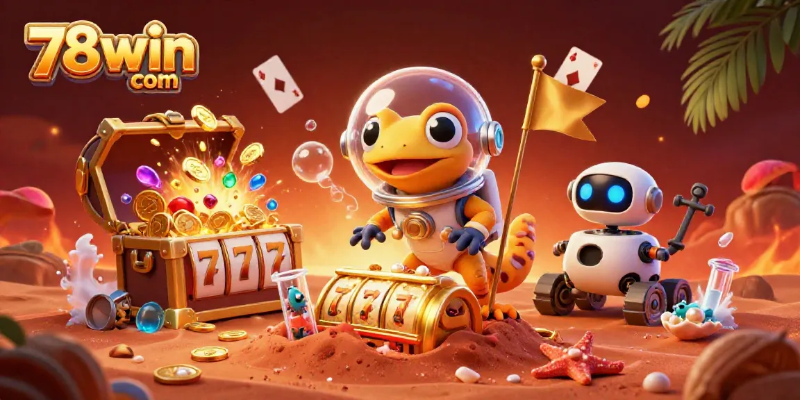 Experience the vibrant casino world of 78win com with a Martian gecko discovering gold and excitement.