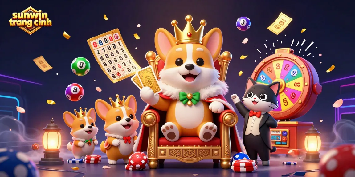 Experience the excitement of sunwin trang chính as a royal corgi reigns over a vibrant casino scene!