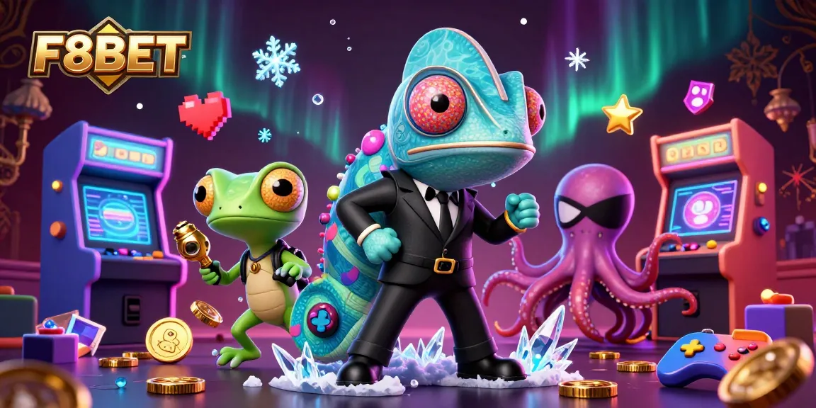 Engage with F8BET's thrilling casino adventure featuring a secret agent chameleon, tech-savvy gecko, and a crafty octopus.