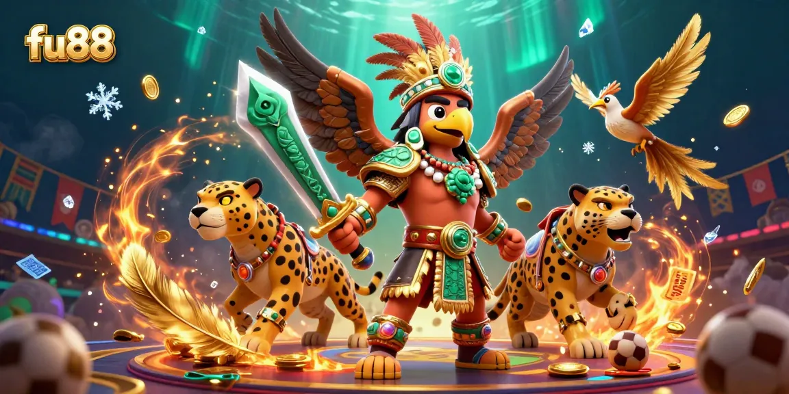 Engage with fu88 visually as Aztec warriors in an electrifying sports betting scene packed with dynamic action and vivid details.