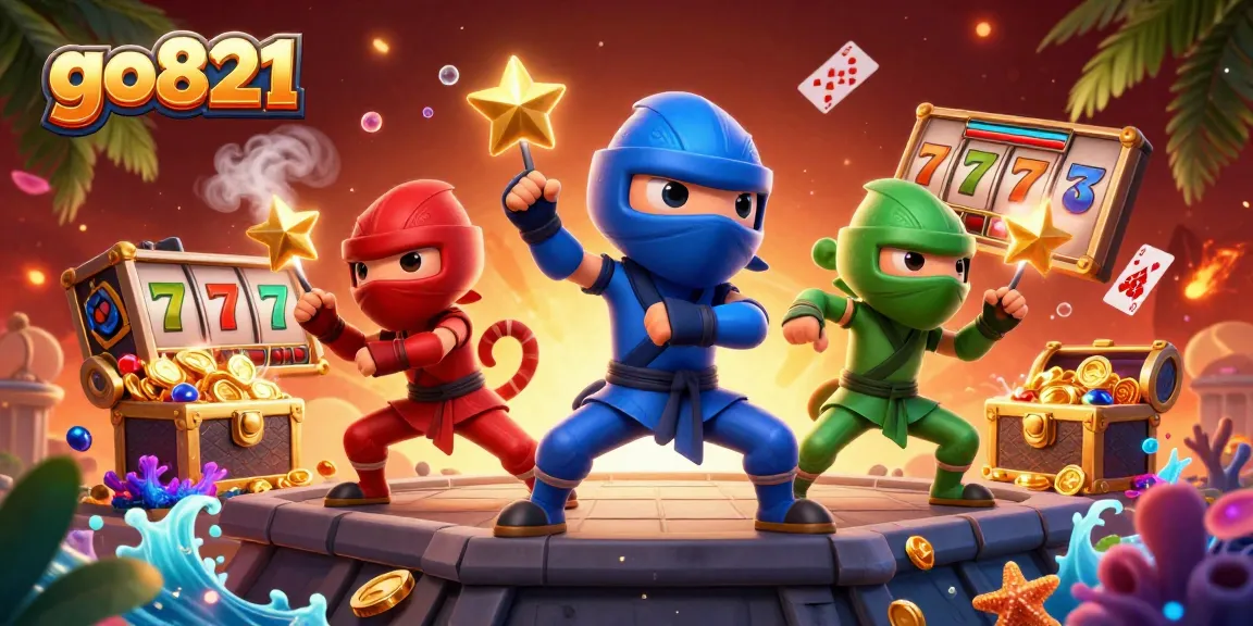 Experience vibrant casino thrills with go821 featuring ninja chameleons, slot reels, and jackpot excitement.