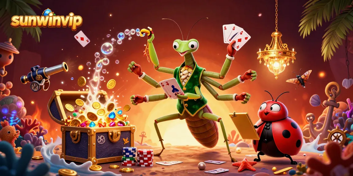 Experience the excitement of sunwinvip with a vibrant casino scene featuring characters and game elements.