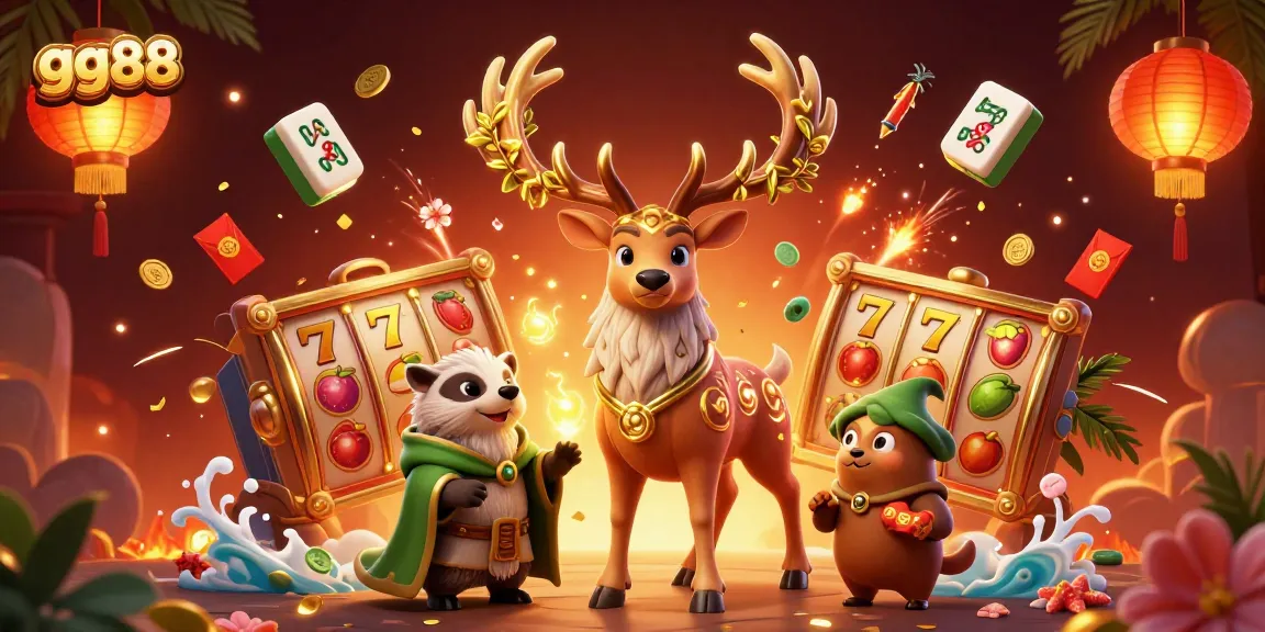 Experience thrilling gaming with gg88 in this vibrant 3D casino scene featuring animated characters and dynamic slot elements.