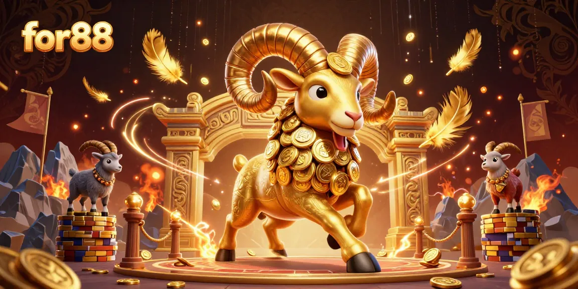 Experience the thrilling world of for88 casino with a dynamic 3D golden ram charging through a vibrant arena.