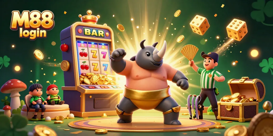 M88 login to enjoy a thrilling casino experience with cartoon champions and vibrant slots.