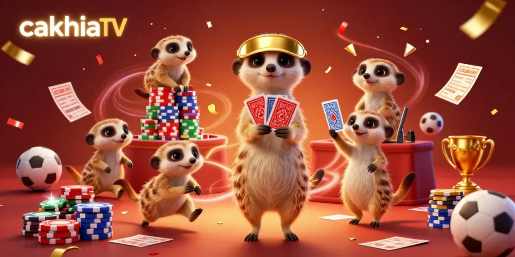 Cakhiatv sports betting scene with meerkats celebrating dynamic wins.